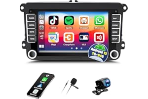 CAMECHO [HiFi Audio] 2G+64G Android 13 Car Stereo Radio for VW Golf 5 6 Polo T5 Tiguan Seat Wireless Carplay Android Auto 7 Inch Touchscreen GPS Sat Navi Bluetooth FM/RDS WiFi Miror Link SWC+ AHD Camera Mic