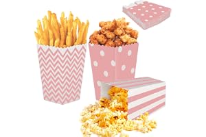24 stycken popcor boxar, rosa påsar med godis och partypåsar i 3 olika mönster, perfekt för fester, familjefester, bio och ba