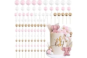 BETESSIN 105pz Topper Torta Palline Sfera Cake Topper in Schiuma per Decorazione Torta Sfera Palline Torta Compleanno Matrimonio Comunione Baby Shower Valentine’s Day Festa Rosa Oro Bianco