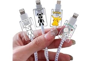 DiyGody Cute Cartoon Cable Protector for iPhone Type-C Charger,Kawaii Astronaut,Bear Pattern 4 pcs Set Cable Protector for Girls Boys,Charging Cord Protector,Charger Saver (Lightning Cable)