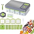 All-In-1 Veggie Prep Station with Built-In Cutting Board,Vegetable Chopper with Blades-Mandoline Slicer-Salad Onion Potatoe Dicer Cutter,Cheese Grater-Stainless Steel Pro Food Chopper with Container