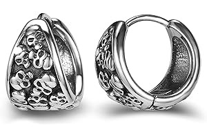 PUNKTRACKER Gothic Skull Hoop Earrings for Men Surgical Steel Mens Huggie Earrings Punk Black Helix Piercing Jewelry for Women