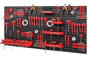 PAFEN Panel organizador de herramientas de 1544 x 780 mm, set con 75 soportes para herramientas con pared perforada, sistema de almacenamiento, estantería de pared, estantería de taller