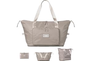 The Foldie® Foldable Travel Tote Bag for Women - Weekender Bags for Women, Item Travel Bag, Beige, One Size, One Size