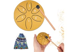 YHNDECO Handpan 6 tonos Steel drum Tambor sonoro Tambor oceánico Tambor de chakras Tambor de abanico Tambor chamánico Tambor de lluvia exterior Mini tambor de lengüeta de acero para meditación yoga amarillo