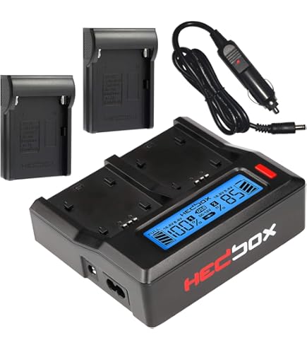 HEDBOX RP-DC50/DFM50 - Dual LCD Battery Charger for Sony NP- F550, F770, F970, and Hedbox RP- NPF550, NPF770, NPF970, NPF1000