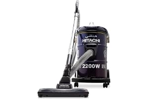 HITACHI Drum Vacuum Cleaner 2200 Watts, 21L Tank Dust Capacity, Aero Power Brush to Clean Efficiently, Metal Pipe, Dusting Brush & Crevice Nozzle, Washable Filter, Best for Home & Office, CV965NBLGCM