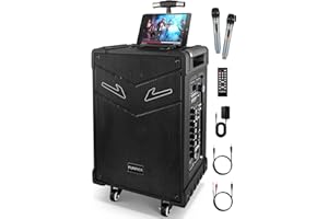 GEYGUY 3-Via Cassa karaoke professionale completo con 2 microfono wireless per tv, Altoparlante bluetooth potente portatile per adulti, Sistema PA USB/TWS/Registrazione