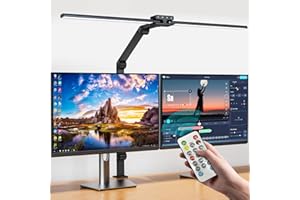 KableRika 24W Lámpara de Escritorio con mando a distancia, 80cm Flexo LED Escritorio de Doble Cabezal, Luz de Arquitecto Regulable, luz monitor con Temporizador, 1200lm para Oficina en el Hogar -Negro