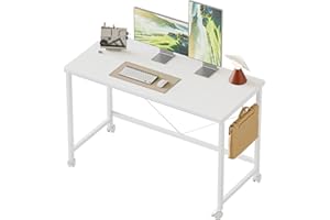 Mericonia 100 cm Computertisch mit Rollen, Gaming-Schreibtisch für kleine Räume, moderner Schreibtisches im schlichten Stil für das Homeoffice, Schreibtische für Studenten, Weiß