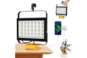 T-SUN Lámpara a Batería para Dewalt 18V, Foco LED Recargable 100W 6000K Lampara Recargable Portatil 2 Modos de Iluminación Luz de Trabajo para Acampar Jardín Garaje Emergencia Obra (Sin Batería)