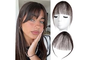 YSDQS HAIR Clip in Bangs 100% Real Human Hair Extensions Wispy Bangs for Women Fake Bangs Clip on Bangs Faux Bangs Clip in Hair extensions Fringe with Temples Hairpieces (Brown Black)