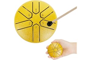 RIOKKO Steel Tongue Drum, 3 Zoll 6 Tone D-Dur Zungentrommel Schlagzeug Anfänger, Steel Pan Töne Schlaginstrument, Hand Pan Drum für Meditation Yoga Klangheilung (Gold)