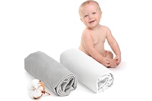 DREAMZIE Juego de 2 Sabanas Cuna 70x140 Algodon Ajustables - Oeko Tex Certificado - Blanco Y Gris - Sabana Bajera Cuna 70x140 Algodon 100% Jersey