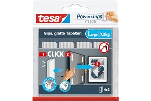tesa Powerstrips CLICK Large - 4 x 2 stycken | Kardborreplattor för att fästa och ta bort tavelramar och väggdekorationer utan borrning - med ON- och OFF-klicksystemet