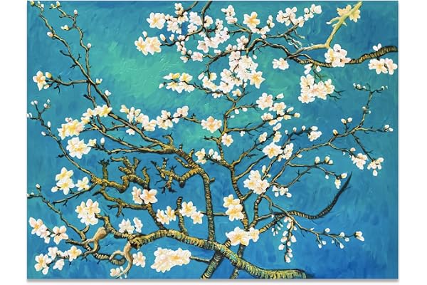 Fokenzary Peint À La Main Fleur D'amande Reproduction de Vincent Van Gogh Illustration Célèbre Peinture Sur Toile Abstraite Moderne Pour Le Salon Décoration Murale Encadrée Prêt à Accrocher