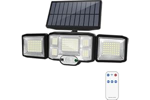 ‎VICALO LED Solarlampen für Außen mit Bewegungsmelder, VICALO ip65 Wasserdicht Solar Led Strahler mit 3 Modi 2400 mAh 192 , solarleuchten mit fernbedienung für Garten, 270 ° Weitwinkel mit 3 Kopf