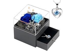 SHOKUTO Birthday Gifts for Her-2 Eternal Real Rose with Necklace, Gifts for Women Wife Mum Grandma Girlfriend on Birthday Anniversary Mothers Valentines Christmas Day
