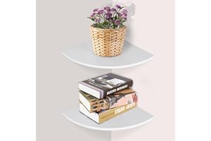 AKOLAFE Set di 2 scaffali angolari da appendere, larghezza 25 cm, colore bianco, per carichi pesanti, scaffali decorativi da parete, impermeabili, per cucina, camera da letto, soggiorno, studio,