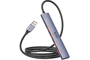 ICZI USB 3.2 Hub, Koncentrator USB 10 Gb/s z Kablem w Nylonowym Oplocie o Długości 120 cm, Rozdzielacz USB 3.2 Gen 2 z 4 Portami USB-A 3.2 do laptopa, Dysku SSD/HDD (Obsługuje Tylko Transfer Danych)