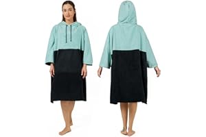 Zingtto Surf Poncho Changing Robe, 3/4 Sleeve Extra Large Thick Hoodie Towel Poncho for Men Women Beach Swimming, 39‘’x31‘’, Black Teal