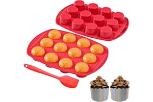 BANGP Ronde Moules à Muffins 12Cup avec Spatule, Plateau à Muffins En Silicone, Moule àPâTisserie pour Cupcakes, Brownies, Muffins, Pudding, Bouchées aux oeufs（2pcs）