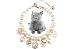 HACRAHO Collier de Perles pour Animal de Compagnie, Collier de Perles réglable avec Pendentif en Strass pour Petits Chiens, Chats, Chiots, Chatons, S