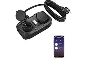 HBN WiFi Outdoor Socket with 2 Outputs, 16 A, 3600 W Smart Outdoor Socket, IP54 Waterproof, Wifi Double Socket Outdoor, Compatible with Alexa and Google Assistant, 1.5 m Cable