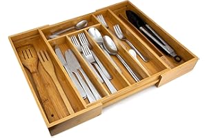 ZEN HOME - SMART LIVING - ZEN HOME Cassetto Porta Posate, Portaposate In Bambù, Porta Posate Cucina Cassetto, Inserto Portaposate Estensibile Con 5-7 Scomparti, Sostenibile, Antiscivolo