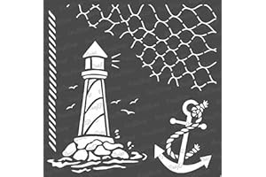 ‎CRAFTREAT CrafTreat wiederverwendbare Leuchtturm-Schablonen zum Malen auf Holz, Wand und Fliesen – nautisch – 15,2 x 15,2 cm – DIY-Kunst- und Bastelschablonen – große nautische Schablonen