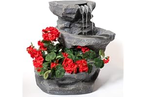 Primrose 48cm Solar Powered NAtural Stone Effect Water Fall & Planter Garden Feature