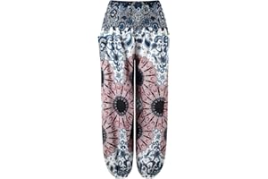 Natashas Kinder Mädchen Sommer Lang Hippie Boho Hose Blumenmuster Pumphose Haremshose Aladinhose Kinder Harem Pants Sommerhosen mit Taschen Gr.98-140