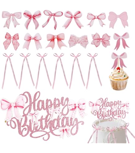 50 Pcs Pink Bow Cupcake Toppers - Satin Ribbon Bows For Birthday, Wedding, Baby Shower Decor - View #6