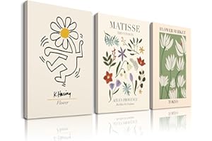HESENDOT Abstract Matisse Wall Art for Bedroom,Framed Green Canvas Wall Art Set of 3,Minimalist Botanical Wall Decor,Truly Quality Canvas Prints for 30x40cm,Art Poster Decoration for Bathroom,Living Room