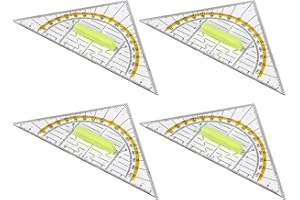 PUNWEY 4 pcs Règle Equerre Rapporteur Geometrie Triangle 14 cm, Equerre et Rapporteur 2 en 1 Geometrie Triangle Transparent Plastique avec Poignée, Triangulaire Règle Rapporteur pour Etudiants Enfants Bureau