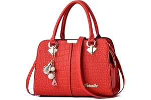 FANDARE Elegante Borsa da Donna Borsa a Mano Borsa a tracolla Spalla Borse Tote da donna Borsetta per Shopping Viaggio Partito Sacchetto Borsetta in Pelle PU Vino Rosso B