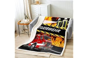 Loussiesd Feuerwehr Thema Kuscheldecke Feuerwehrwagen Decke 150x200cm für Jungen Kinder Jugendliche Zimmer Dekorativ Fahrzeug Auto Wohndecke Coole Feuerwehrm?nner Flanell Fleecedecke