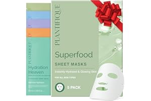 PLANTIFIQUE Set di Maschere Viso Superfood in Confezione Mista da 5 – Set di Maschere Viso con Cocco, Aloe, Vitamina C, Centella e Collagene – Idratante e Rinfrescante – Adatto a Tutti i Tipi di Pelle