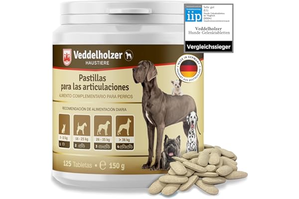 Los Comprimidos condroprotector Perros para articulaciones Veddelholzer con MSM, harpagófito glucosamina colágeno para Fortalecer los Huesos, Fabricadas en Alemania, 125 cápsulas con hialurón