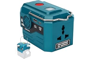 CISSIYOG Inverter di potenza Inverter portatile for esterni, Convertitore compatibile con Makita batteria 18 V, DC 18 V a AC 220 V, Inverter per Prese Di Corrente con USB, Type-C, 280 lm LED
