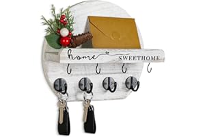 DXIUNOVE Porta Chiavi Da Muro Con Fiori Secchi in Legno Orbicolare per Ingressi, Ripostigli, Corridoi, Cucine e Uffici (Bianco Chiaro)