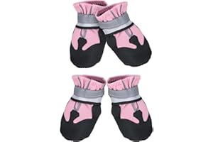 REESTBOO Hundeschuhe, 4 Stück rutschfest Hundeschuhe Pfotenschutz Hund mit Reflektierendem Riemen & Klettverschluss, Hundestiefel Schneeschuhe für Kleine Hunde Winter, Rosa (S)