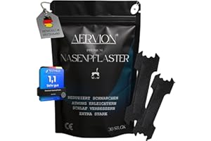 ‎AERVION AERVION® Premium Nasenpflaster Schwarz 30 Stück, Gegen Schnarchen & verstopfte Nase, Extra stark, für Sport, Besser Atmen & Schlafen, Schnarchstopper, Hautfreundlich, Nasal Nose Strips M 55x17mm