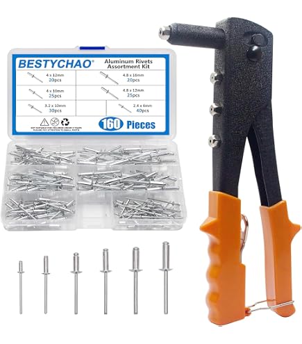 GIANTISAN Rivet Gun Kit – Hand Pop Riveter With 200 Rivets, 4 Drill Bits & Carrying Case – Complete Set For Metalwork & Auto