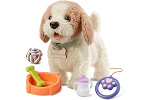 OR OR TU Walking Dog Toys for Kids, Walk and Bark on a Lead, Realistic Interactive Toy Dog Plush Electronic Pets Puppy for Kids 3 4 5 6 7+ Years Old Girls Boys Gift