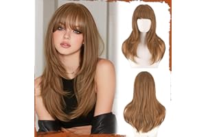 Sofeiyan Pelucas Largas y Rectas en Capas con Flequillo para Mujere Pelucas con Pelo Largo y Rizado de Onda Sintética Resistente al Calor de Cabello para Halloween/Fiesta,Rubio rojizo