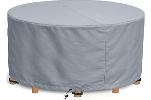 Kingsbridge Round Garden Furniture Table Cover 600D Heavy Duty Fabric, Double Stitching, Waterproof, Anti UV, Breathable, Rip Proof, 190 x 80cm Grey Outdoor Patio Furniture Protector