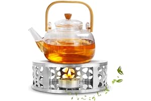 Gohytal Scaldino per Teiera, Scalda tè in Acciaio Inox Base Scalda Teiera Scalda Teiera con Candela Scaldateiera con Porta Candele Teiere Adatto per Riscaldare Cibo Teiera Caffettiera Latte