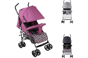 SAYOYO Buggy Faltbar für 6 Monate bis 15 kg, Leichter Reisekinderwagen mit Verstellbarer Rückenlehne, Erweitertem Sonnenverdeck, 5-Punkt-Gurt & Großem Einkaufskorb, Lila