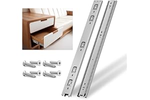 NECILO Glissières de tiroir en argent, Montage Latéral, Capacité de Charge jusqu'à 40KG, Roulements à Billes, Extension Totale en 3 Parties, 350mm, 1 Paire